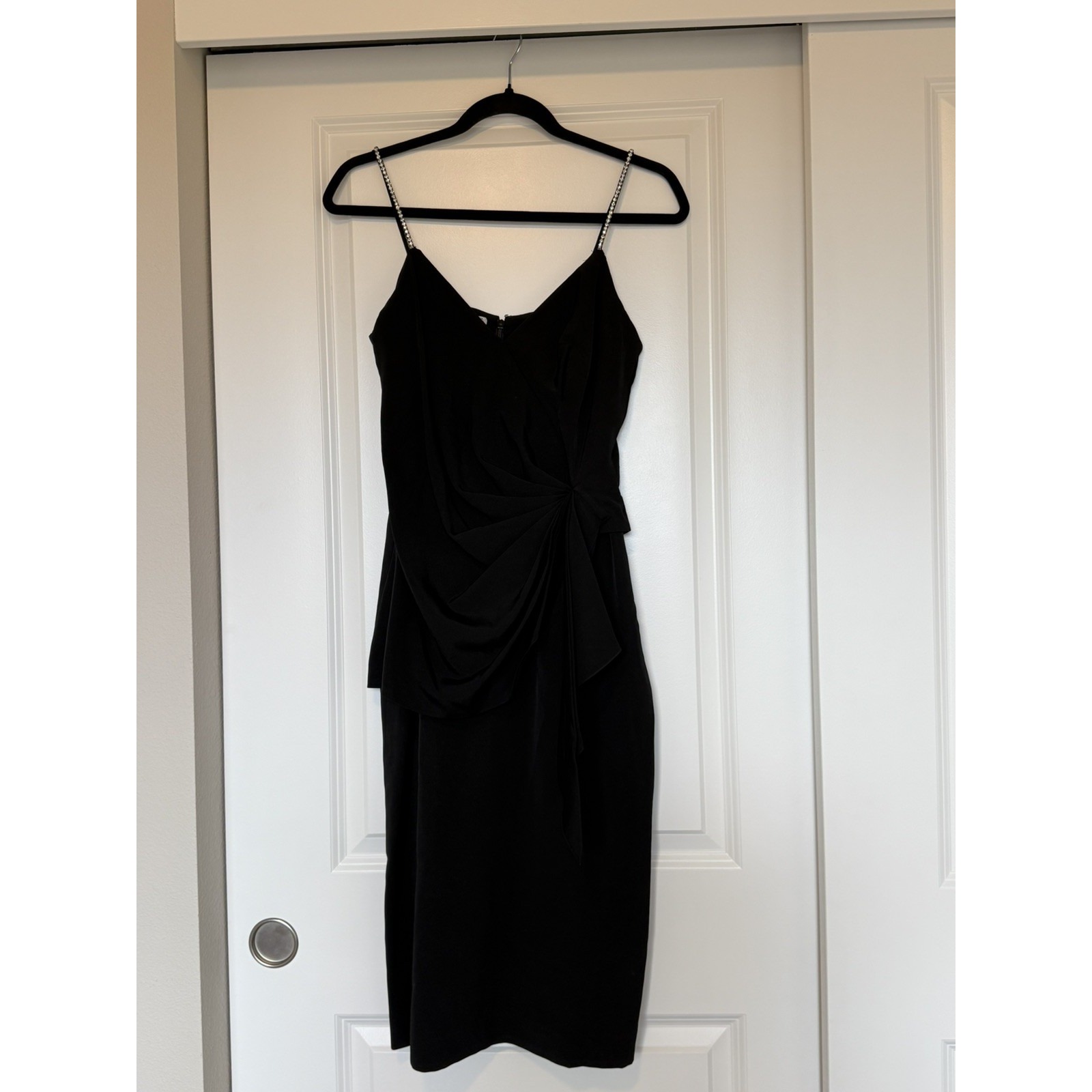 Vtg Oleg Cassini Dress Cascading Ruffle Black Rhinestone Midi Sz 8 Black Tie 80s